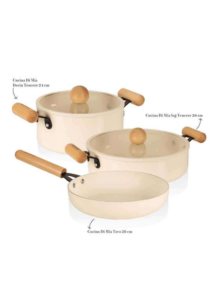 Cucina Di Mia İndüksiyon Tabanlı Seramik Tencere Tava Seti 5 Parça