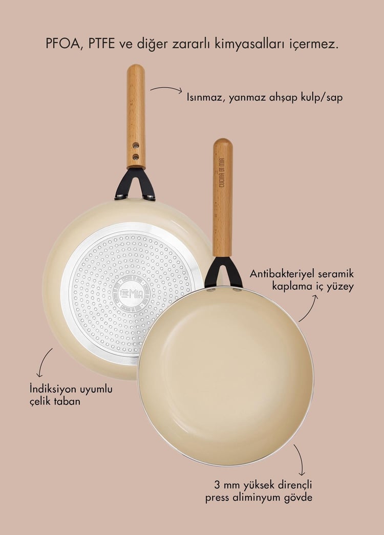 Cucina Di Mia İndüksiyon Tabanlı Seramik Sahan Tava Seti 4 Parça