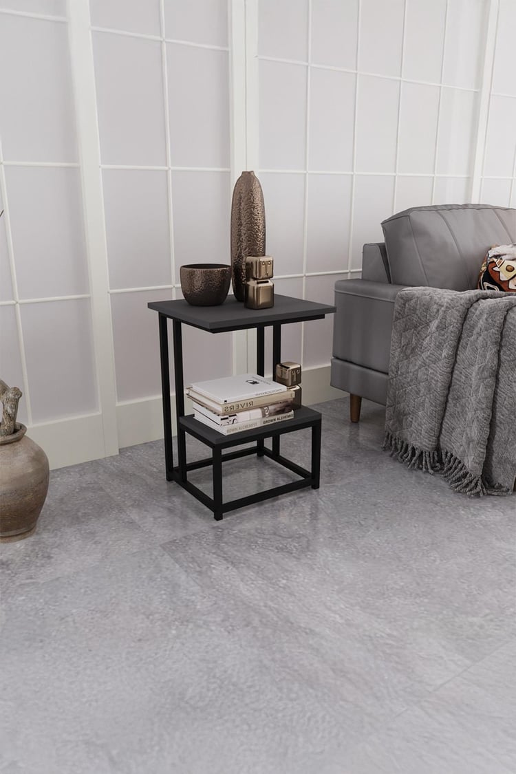 Deconode Authentic 2 Katlı Yan Sehpa Siyah-Antrasit DN1040SA