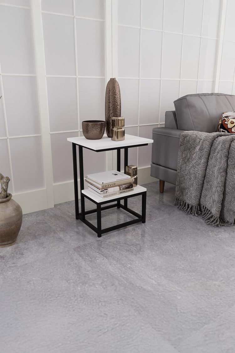 Deconode Authentic 2 Katlı Yan Sehpa Siyah- Beyaz DN1040SB