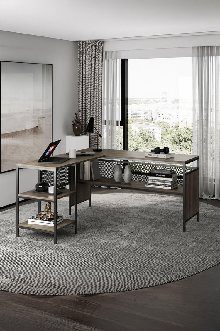 Deconode Deluxe Köşe Çalışma Masası  Siyah-Kahverengi DN1122SK