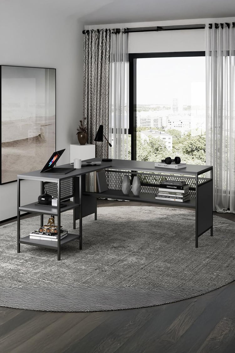 Deconode Deluxe Köşe Çalışma Masası Siyah-Antrasit DN1122SA