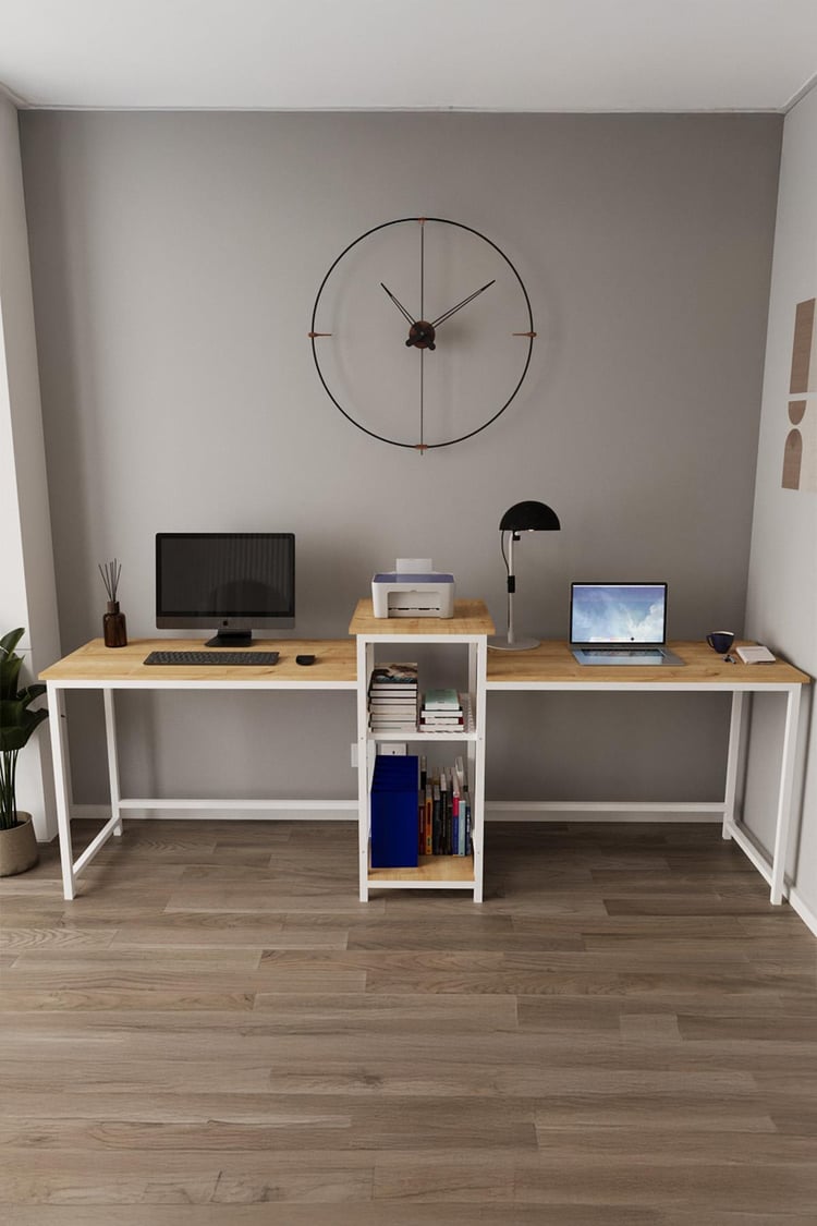 Deconode Duodesk 2 Kişilik Çalışma Masası Beyaz-Çam DN1144BÇ