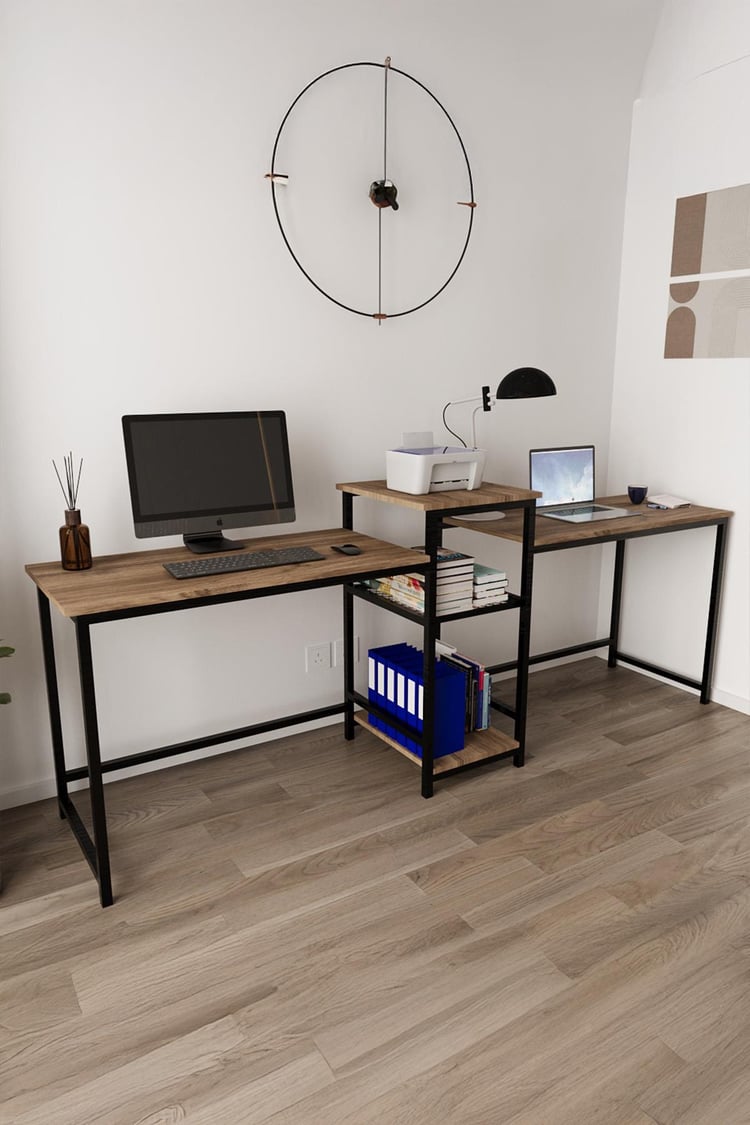 Deconode Duodesk 2 Kişilik Çalışma Masası Siyah-Kahverengi DN1144SK