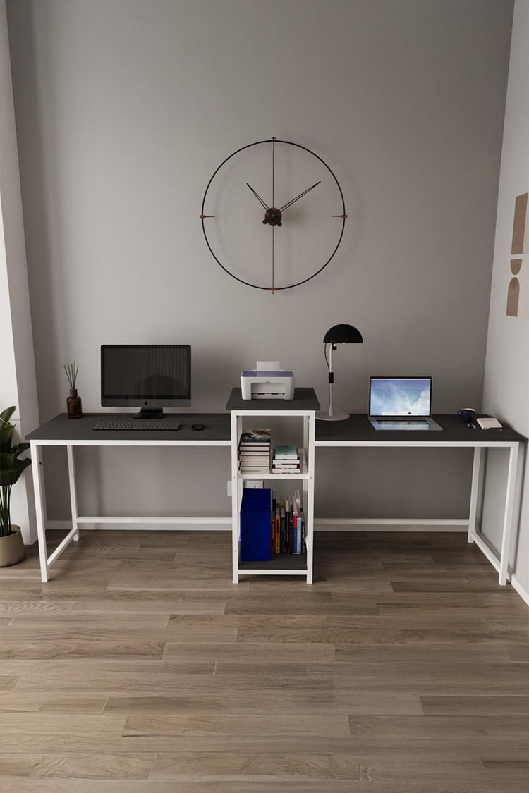 Deconode Duodesk 2 Kişilik Çalışma Masası Beyaz-Antrasit DN1144BA