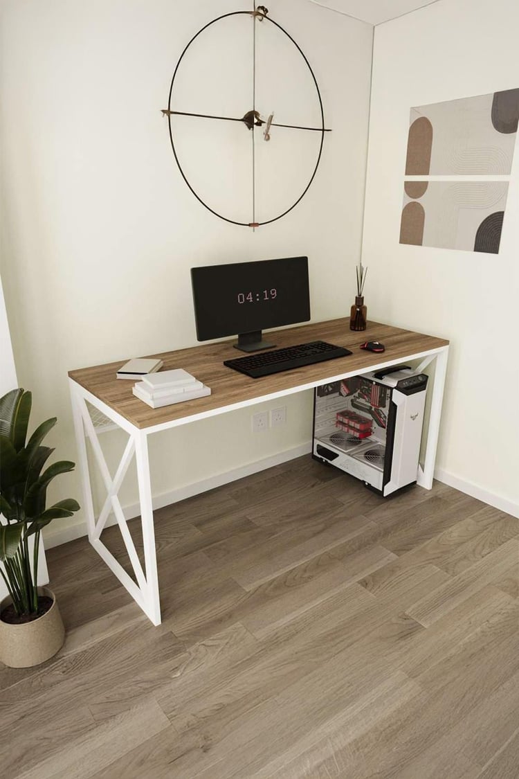 Deconode Exclusive Ofis Masası Beyaz-Kahverengi DN1125BK