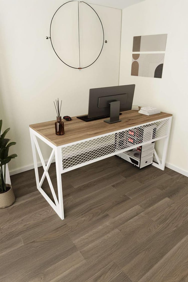 Deconode Exclusive Ofis Masası Beyaz-Kahverengi DN1125BK
