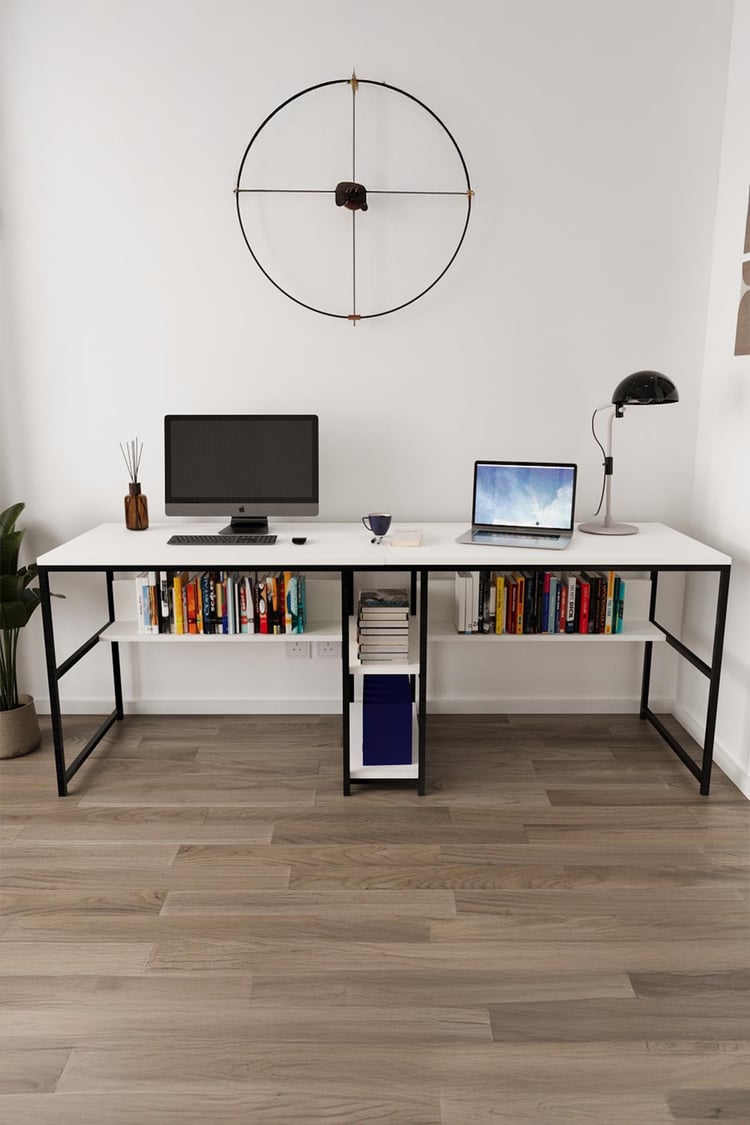 Deconode Fusion Çift Kişilik Raflı Çalışma Masası Siyah- Beyaz DN1148SB