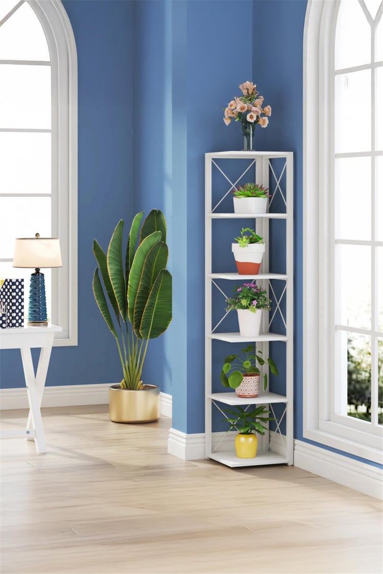 Deconode Logan 5 Katlı Köşe Kitaplık Siyah-Kahverengi DN1127SK