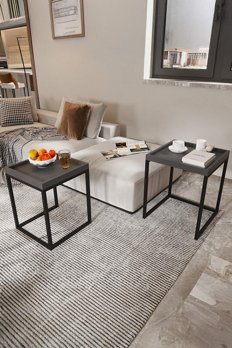 Deconode Mira Tepsili Sehpa Seti Siyah-Antrasit