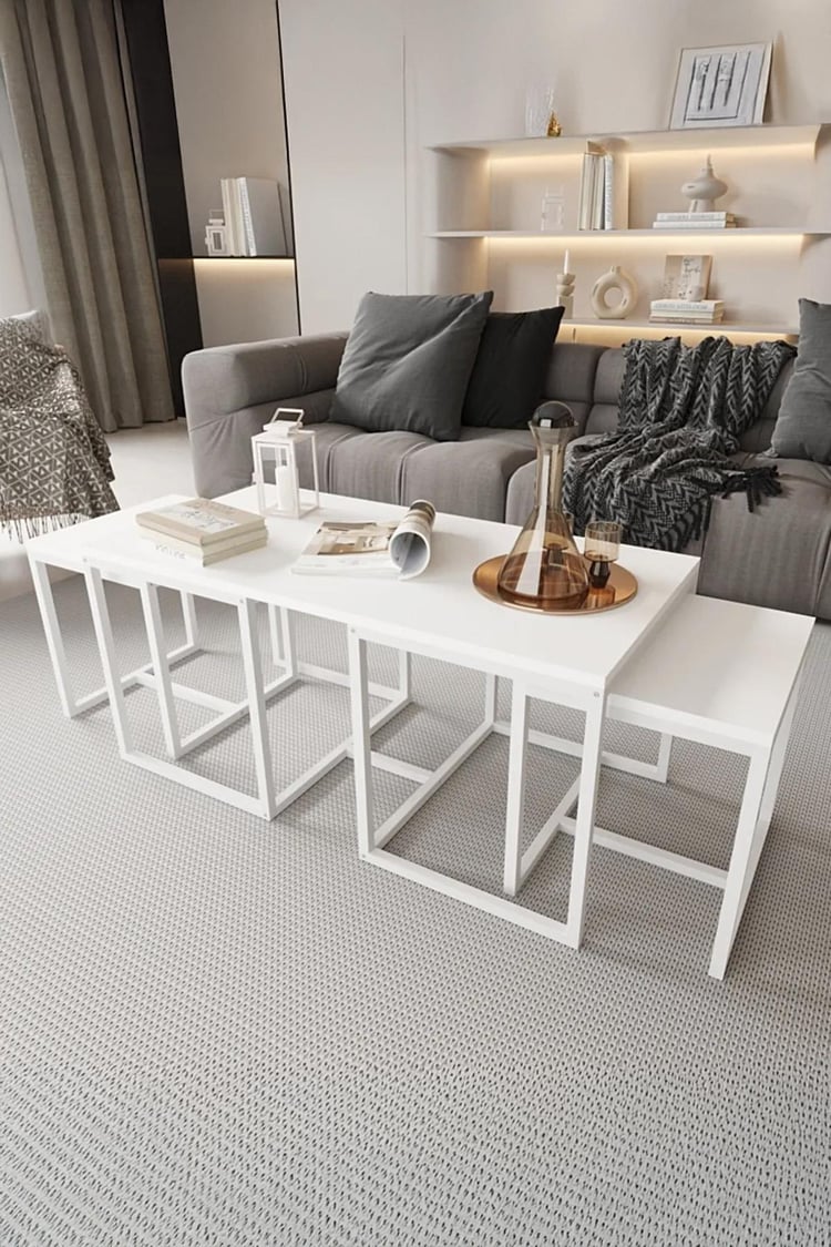 Deconode Nest 2+1 Sehpa Seti Beyaz-Beyaz DN1160BB