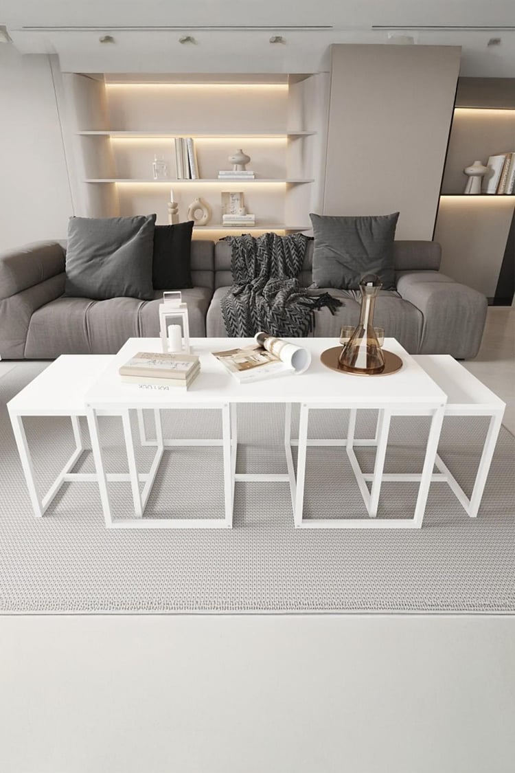 Deconode Nest 2+1 Sehpa Seti Beyaz-Beyaz DN1160BB