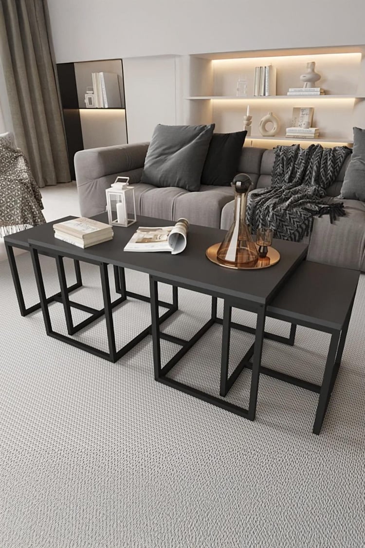 Deconode Nest 2+1 Sehpa Seti Siyah-Antrasit DN1160SA