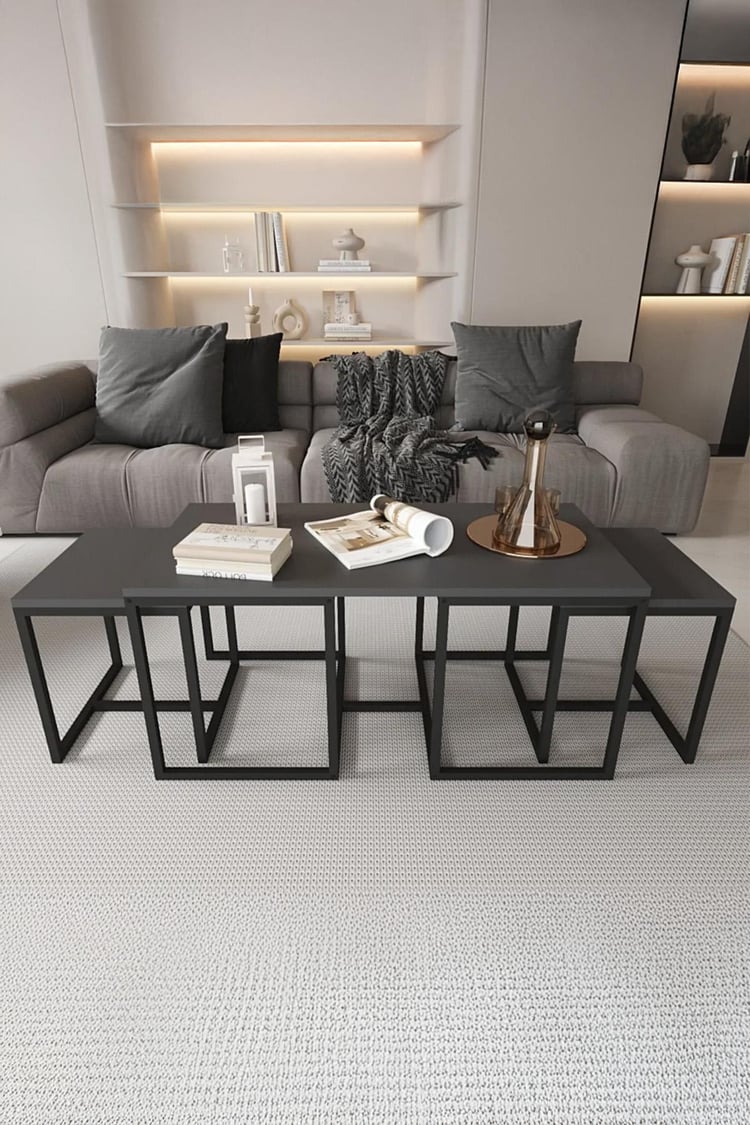 Deconode Nest 2+1 Sehpa Seti Siyah-Antrasit DN1160SA