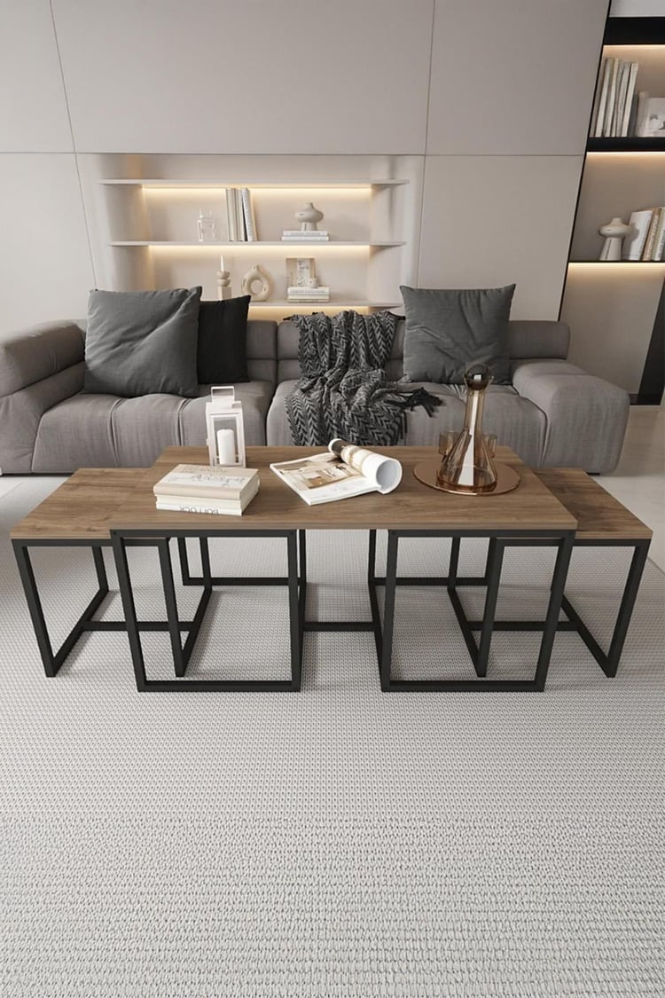 Deconode Nest 2+1 Sehpa Seti Siyah-Kahverengi DN1160SK