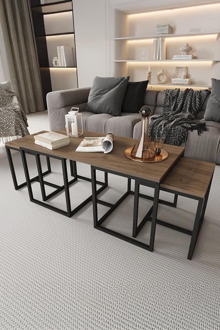 Deconode Nest 2+1 Sehpa Seti Siyah-Kahverengi DN1160SK