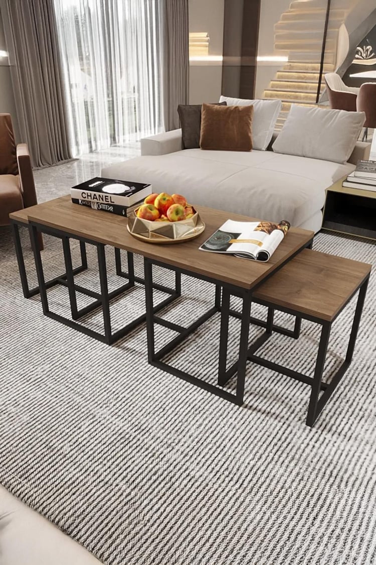 Deconode Nest 2+1 Sehpa Seti Siyah-Kahverengi DN1160SK