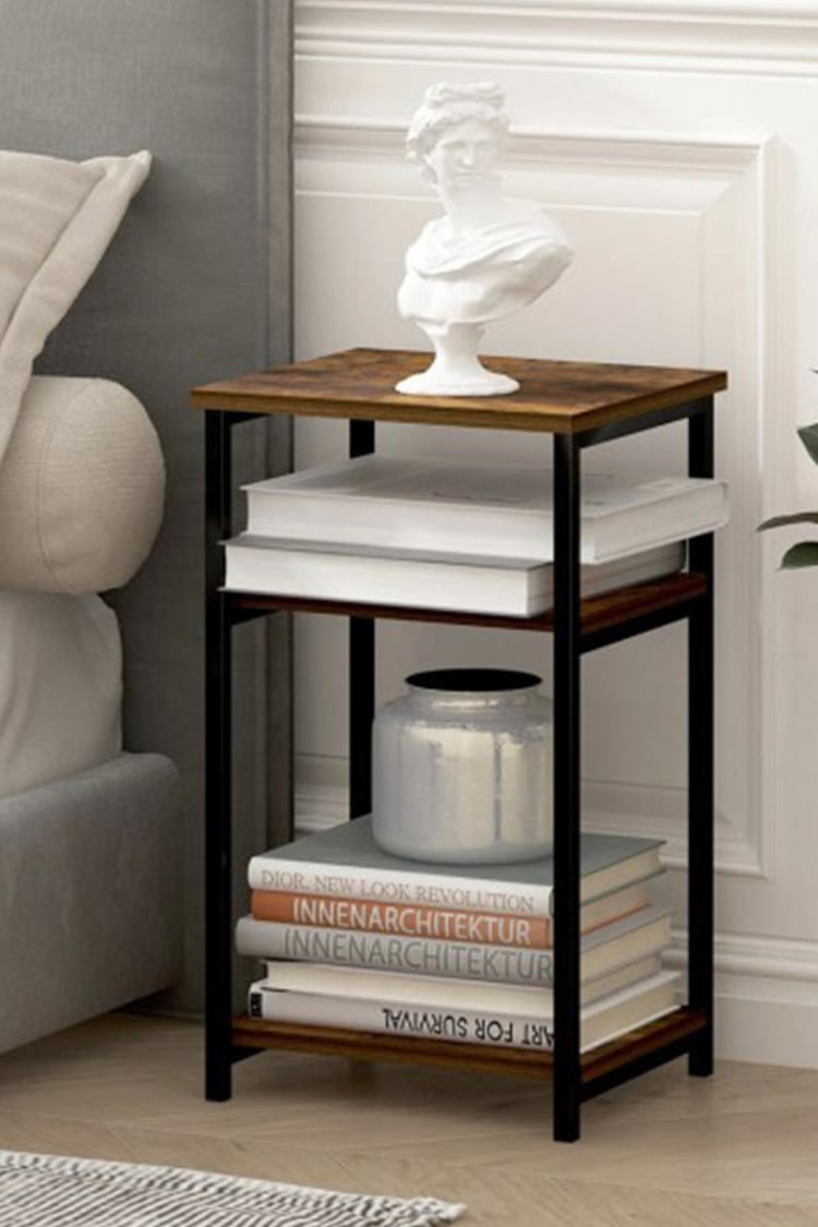 Deconode Nish 3 Raflı Yan Sehpa Siyah-Kahverengi DN1046SK