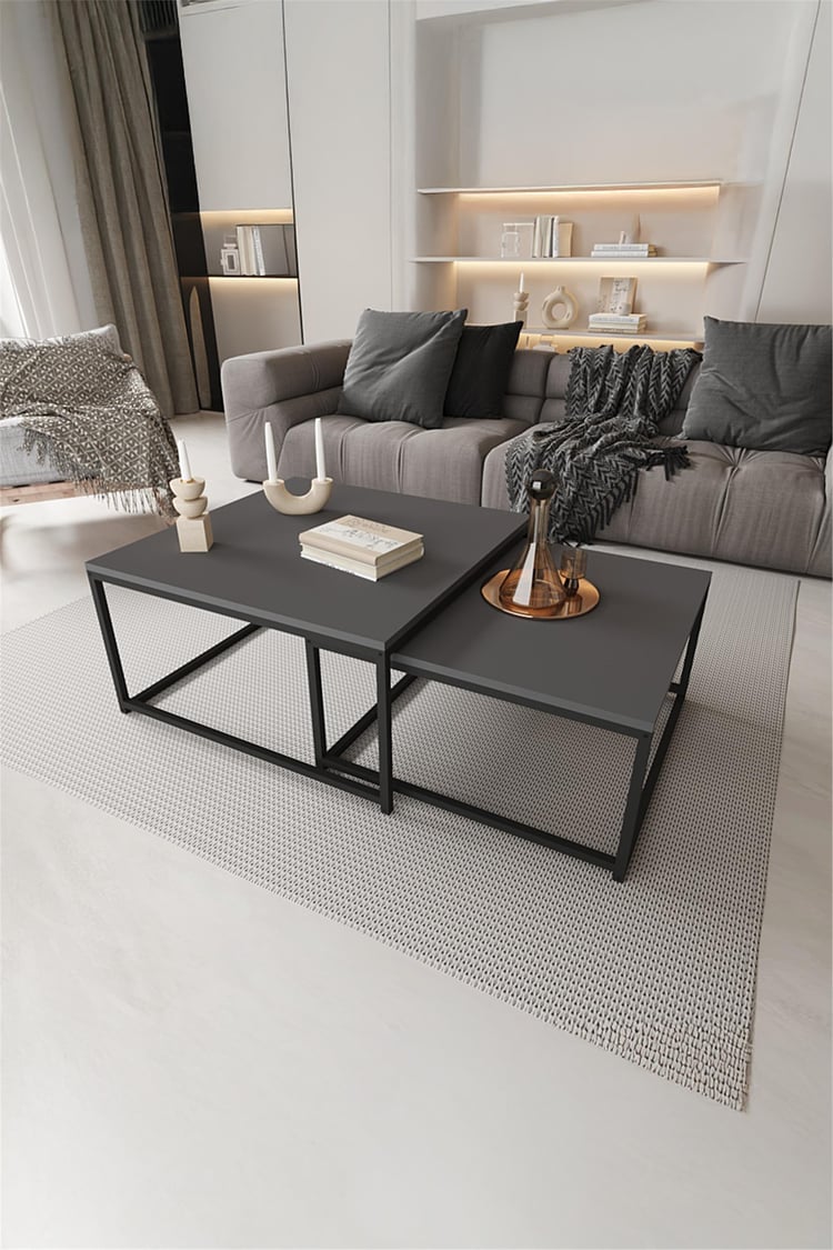 Deconode Prestige 2'li Orta Sehpa Seti Siyah-Antrasit DN1116SA