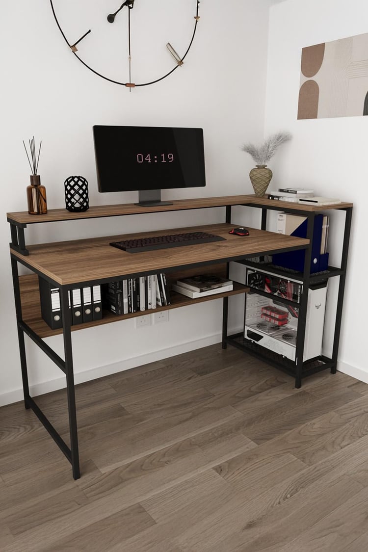 Deconode Proline Monitör Raflı Bilgisayar Masası Siyah-Kahverengi DN1150SK