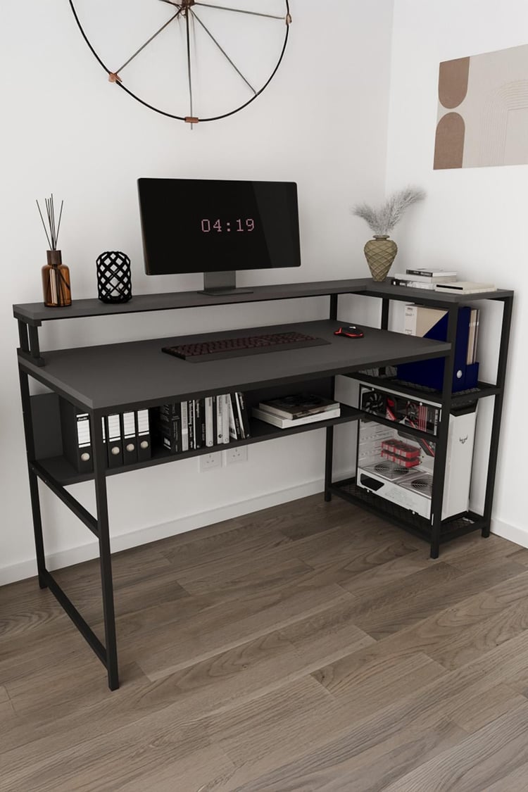 Deconode Proline Monitör Raflı Bilgisayar Masası Siyah-Antrasit DN1150SA