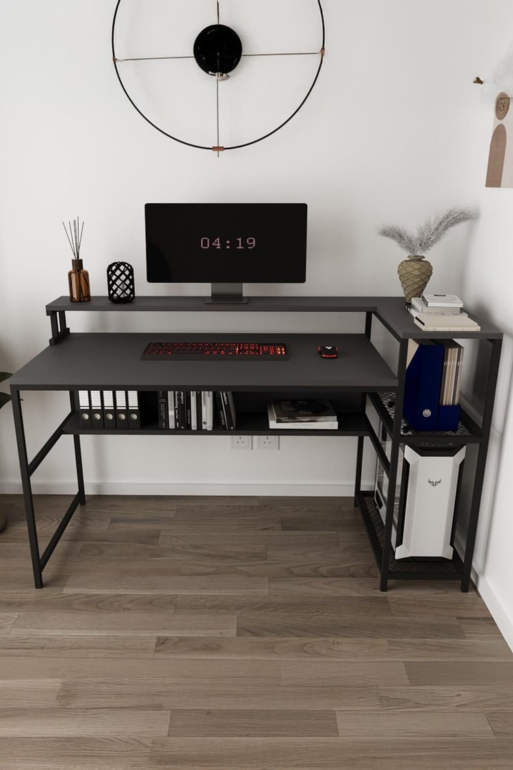 Deconode Proline Monitör Raflı Bilgisayar Masası Siyah-Antrasit DN1150SA