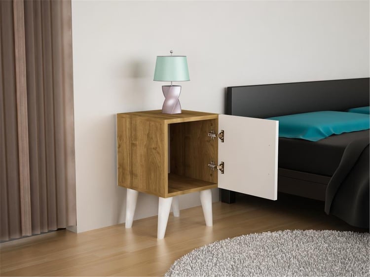 Dekorister Bellini 1 Kapaklı Komodin BeyazCeviz