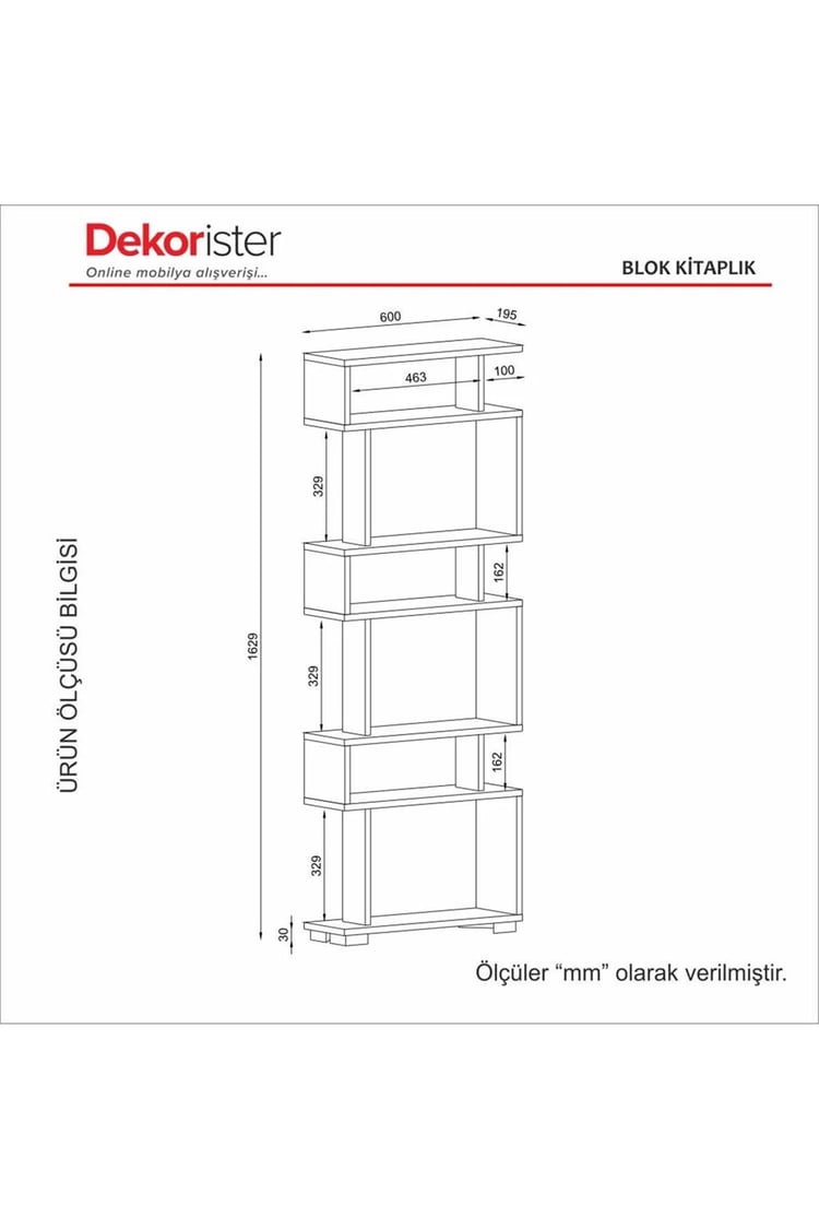 Dekorister Blok Kitaplık Traverten