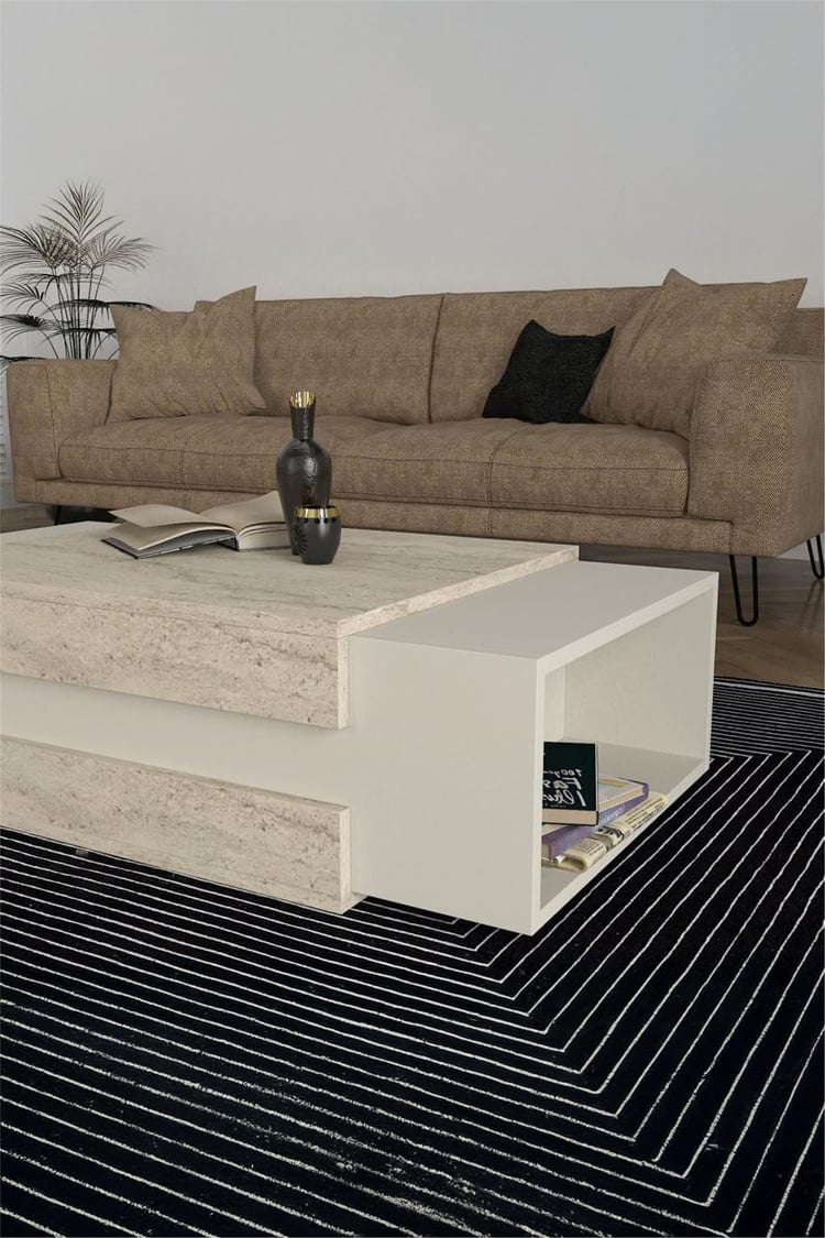 Dekorister Nora Orta Sehpa Kumtaşı-Traverten