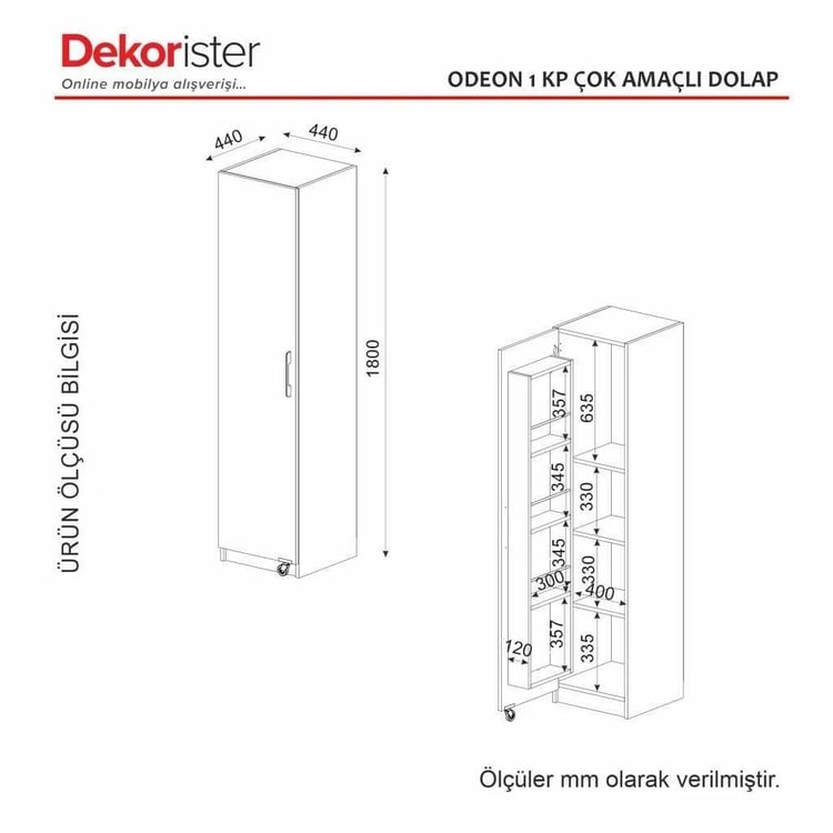 Dekorister Odeon 1 Kapaklı Çok Amaçlı Banyo Dolabı Beyaz