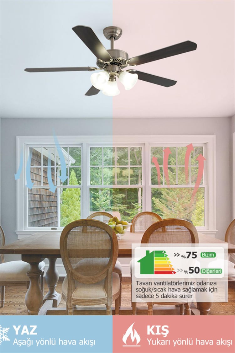 DLC Brısote Mat Krom Tavan Vantilatörü 132cm (DCF-X52140N)