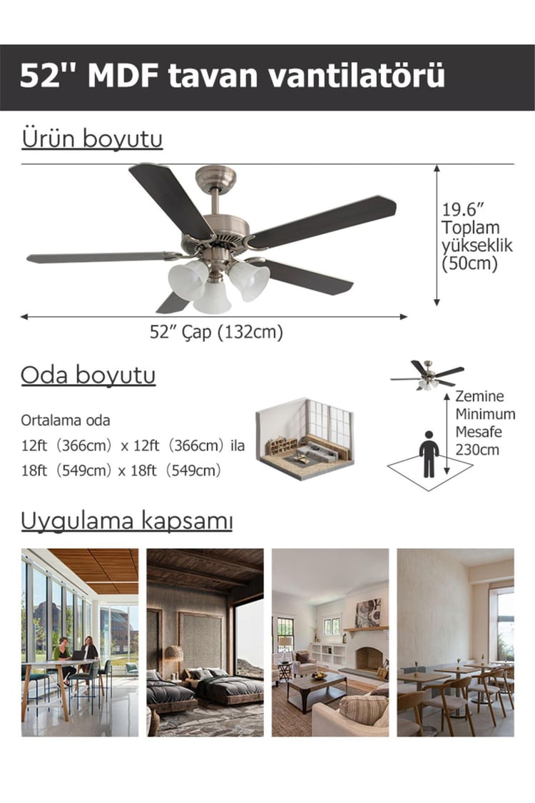 DLC Brısote Mat Krom Tavan Vantilatörü 132cm (DCF-X52140N)