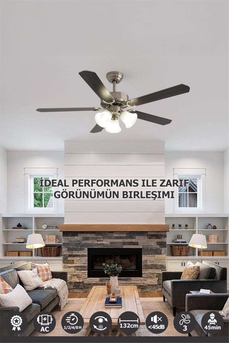 DLC Brısote Mat Krom Tavan Vantilatörü 132cm (DCF-X52140N)