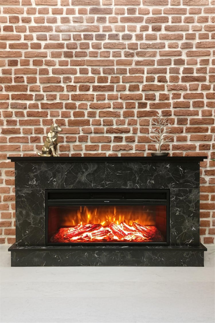 DLC Large Penida Siyah Mermer Desen Elektrikli Şömine 1800 Watt If34 (DLC1175M)