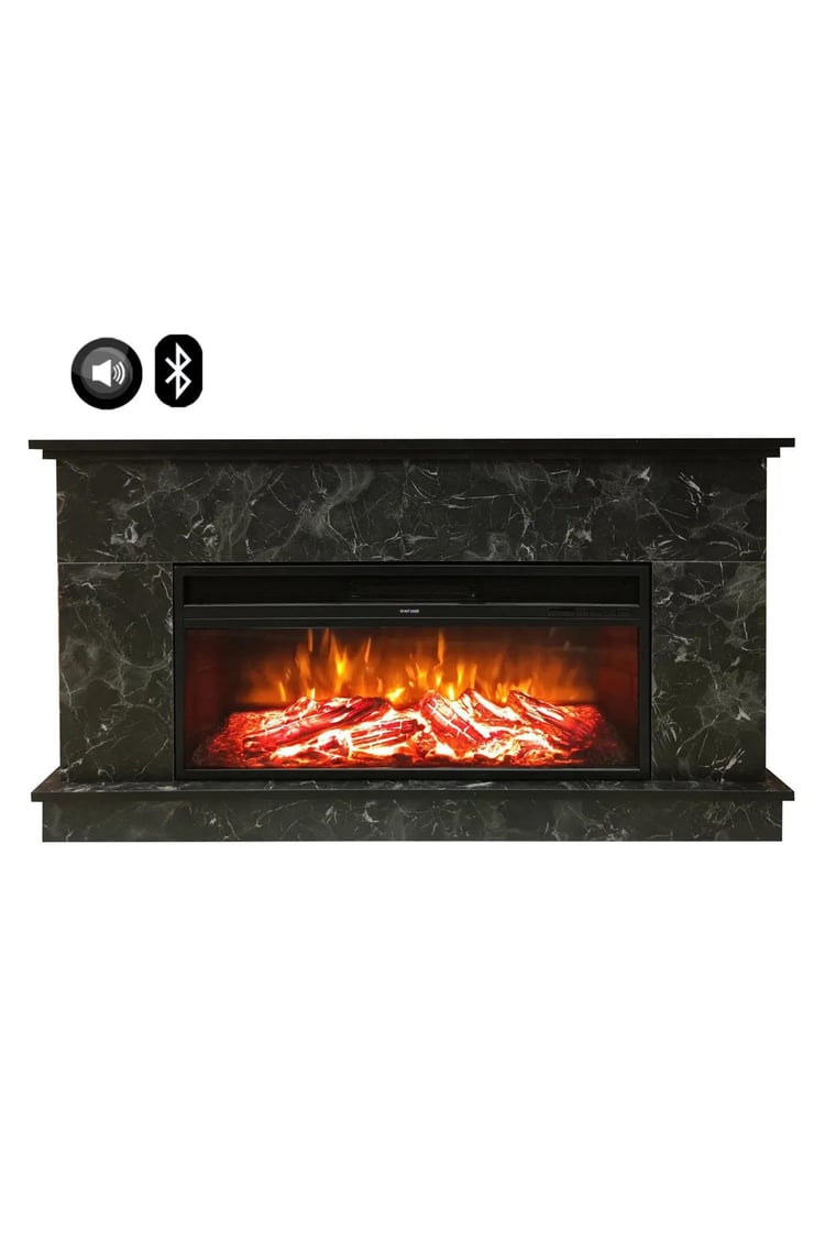 DLC Ses Efektli ve Bluetooth'lu Large Penida Siyah Mermer Desen Elektrikli Şömine If34 1800 Watt (DLC1175MS)