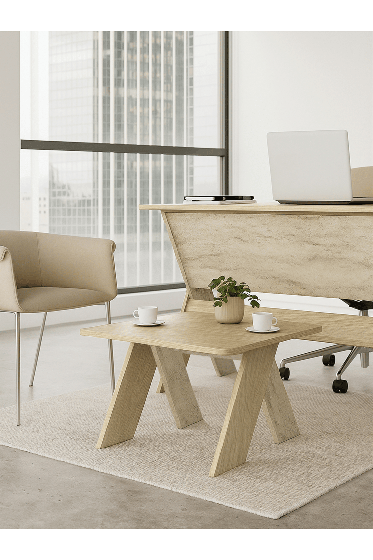 Dorpek Sora Ofis Takımı Ofis Masa ve Sehpa Seti Rota - Traverten