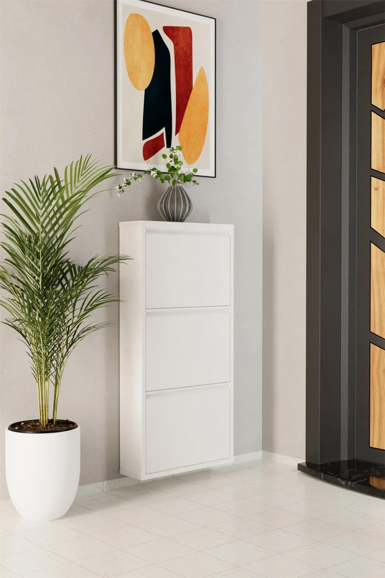 Evdemo 3 Kapaklı Metal Ayakkabılık Beyaz