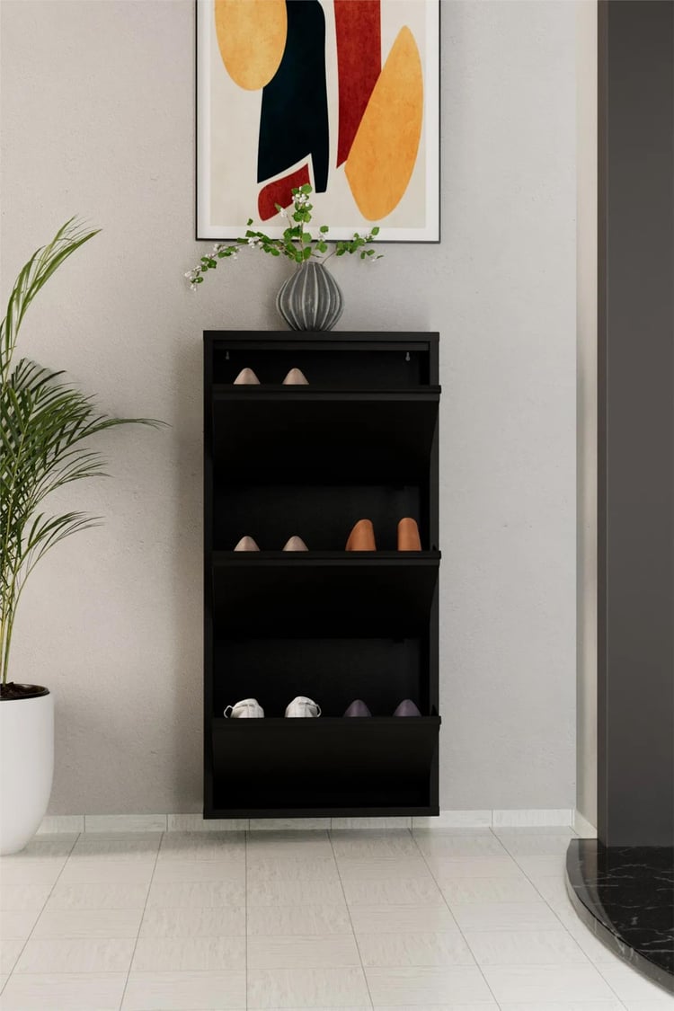 Evdemo 3 Kapaklı Metal Ayakkabılık Siyah