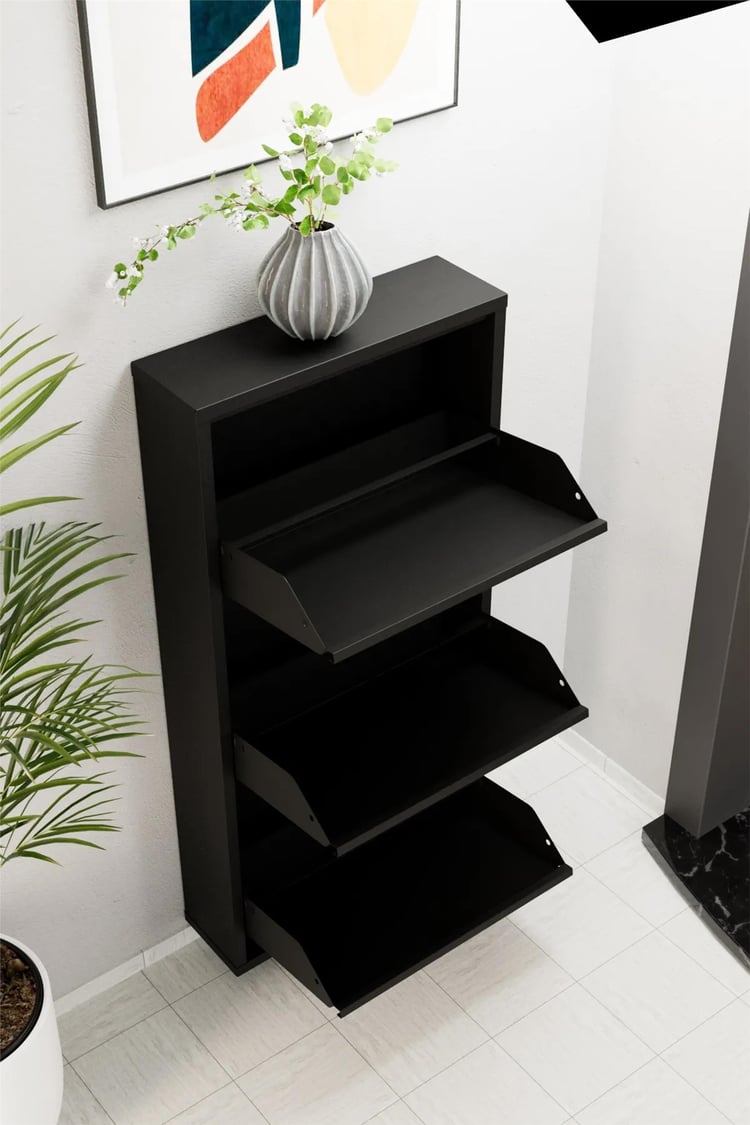 Evdemo 3 Kapaklı Metal Ayakkabılık Siyah