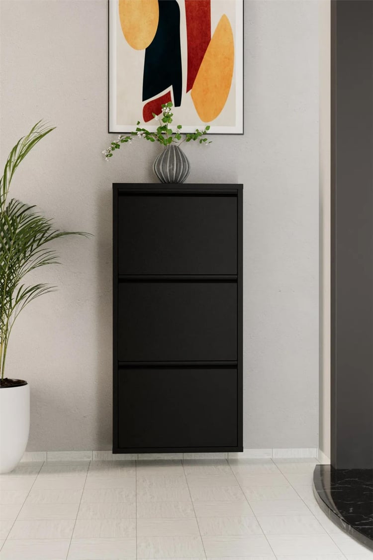 Evdemo 3 Kapaklı Metal Ayakkabılık Siyah