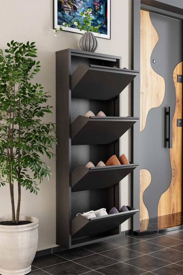 Evdemo 4 Kapaklı Metal Ayakkabılık Antrasit