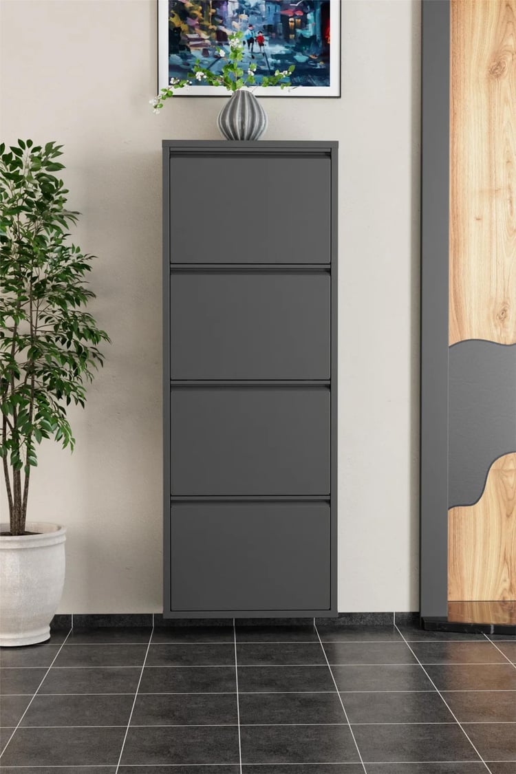 Evdemo 4 Kapaklı Metal Ayakkabılık Antrasit