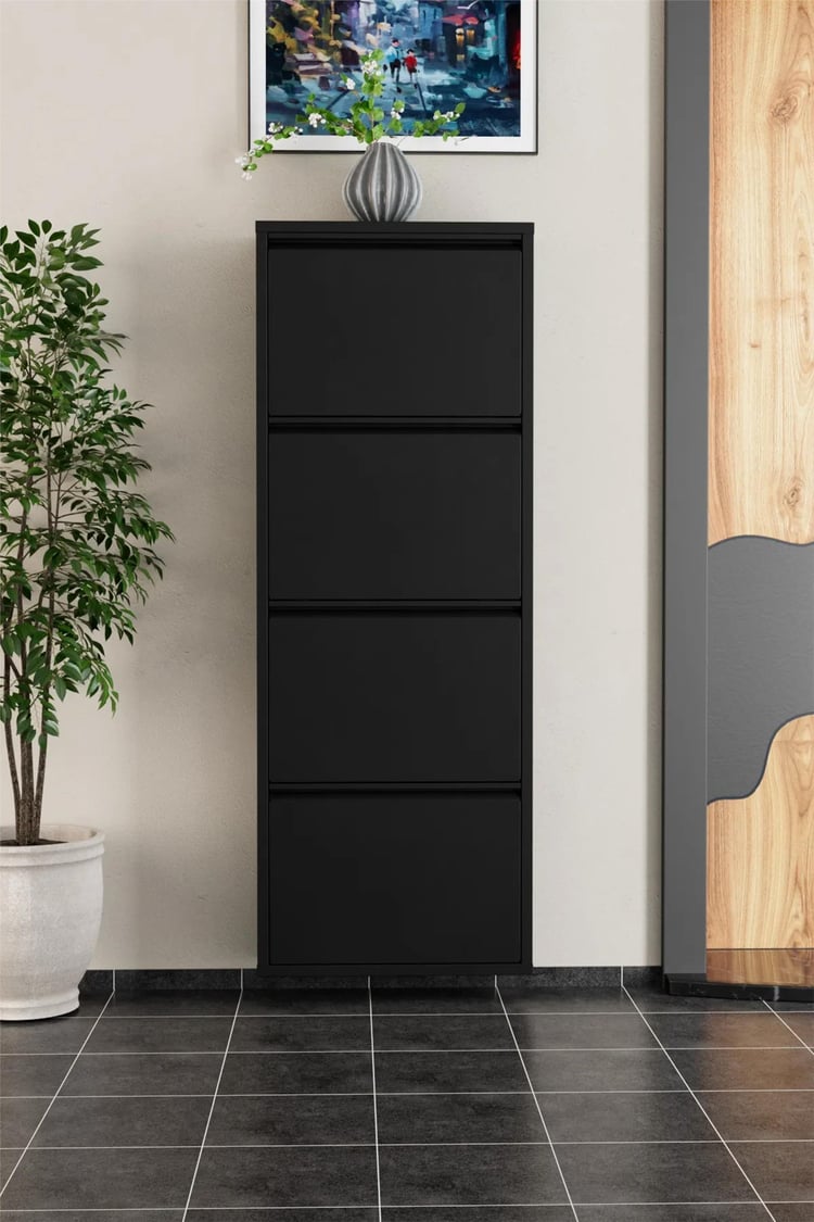 Evdemo 4 Kapaklı Metal Ayakkabılık Siyah