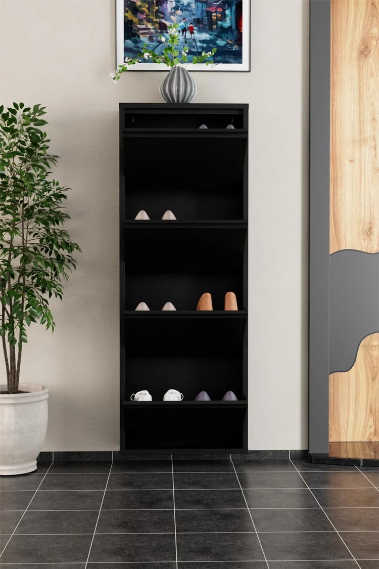 Evdemo 4 Kapaklı Metal Ayakkabılık Siyah