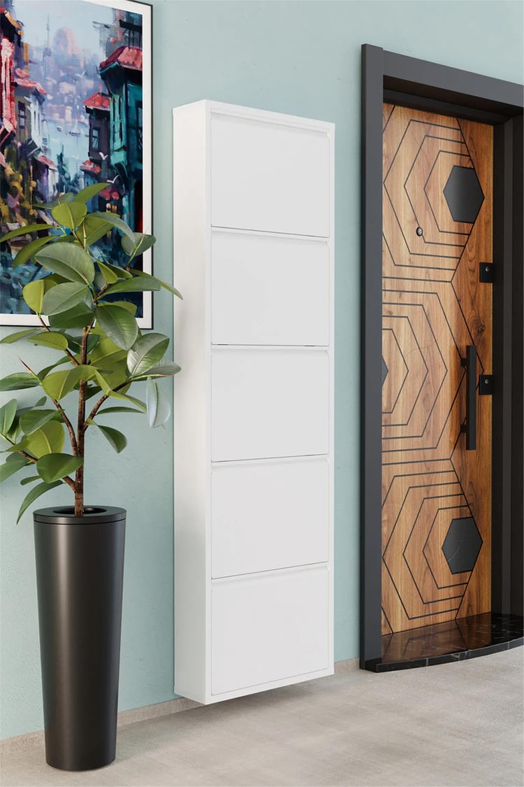 Evdemo 5 Kapaklı Metal Ayakkabılık Beyaz