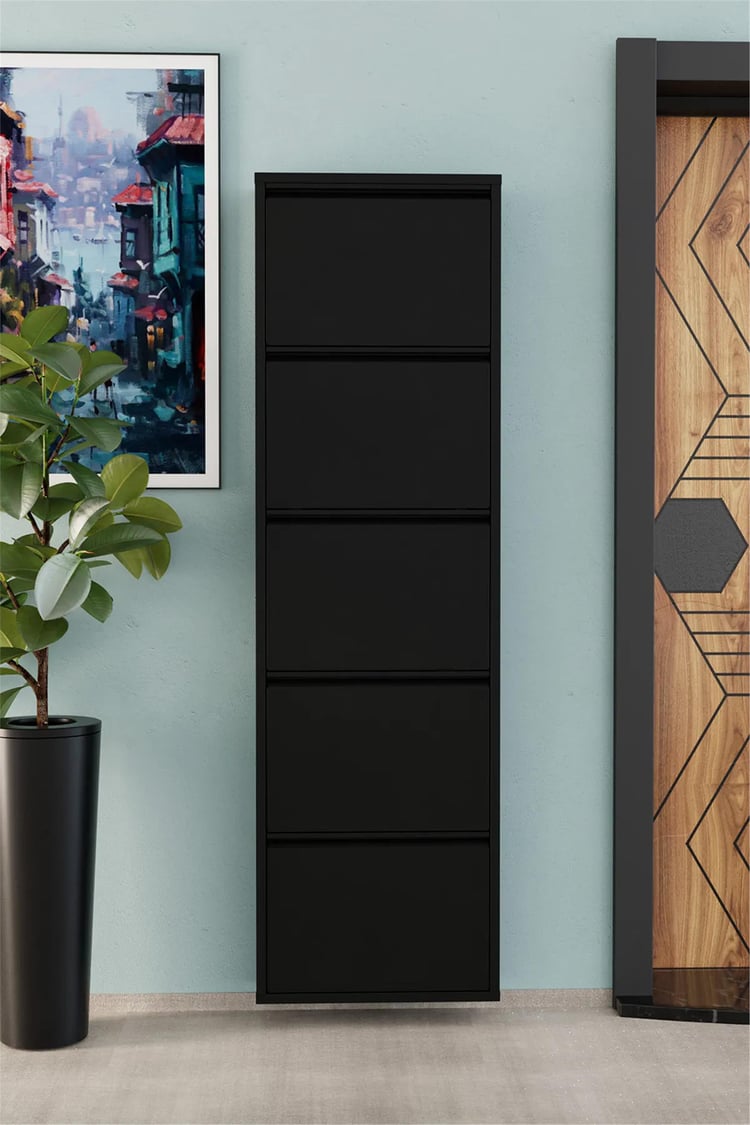 Evdemo 5 Kapaklı Metal Ayakkabılık Siyah