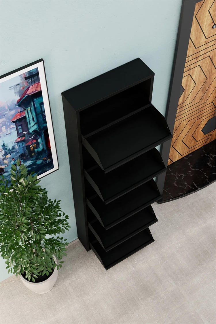 Evdemo 5 Kapaklı Metal Ayakkabılık Siyah