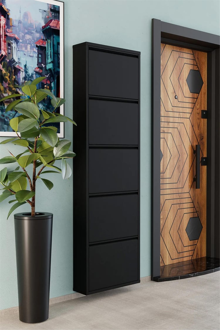 Evdemo 5 Kapaklı Metal Ayakkabılık Siyah