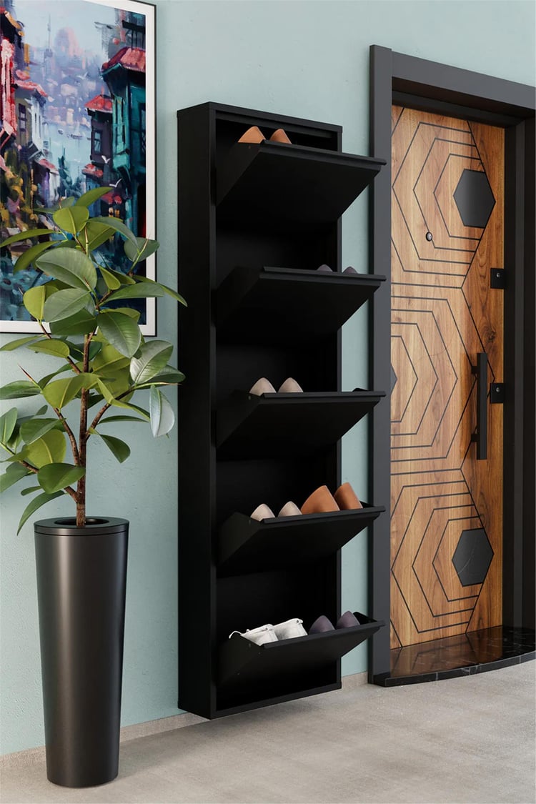 Evdemo 5 Kapaklı Metal Ayakkabılık Siyah