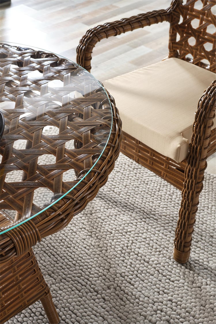 Evdemo Ayaz 4 Kişilik Rattan Bahçe Balkon Mutfak Masa Takımı Kahve